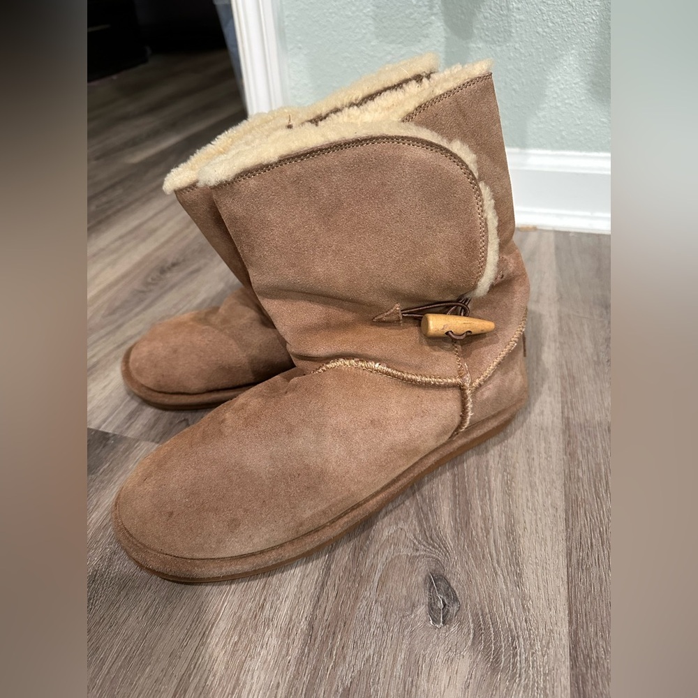 Cozy Tan Suede Boots with Toggle